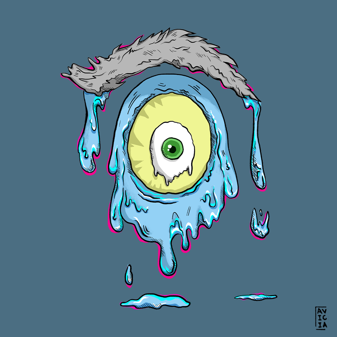 Character illustration of a melting one-eyed alien creature