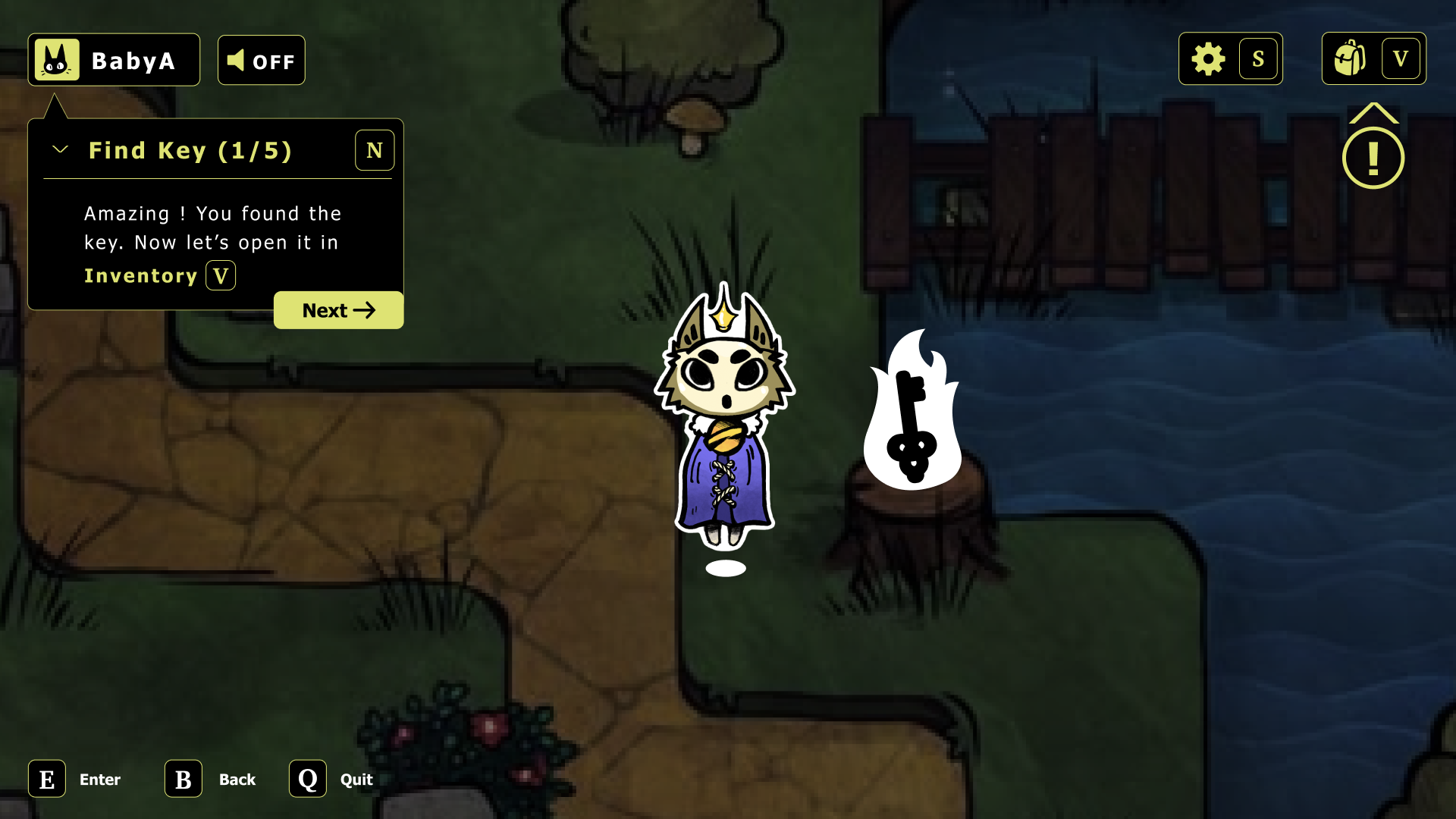Land of the Forgotten movement tutorial with directional guidance and keyboard prompts