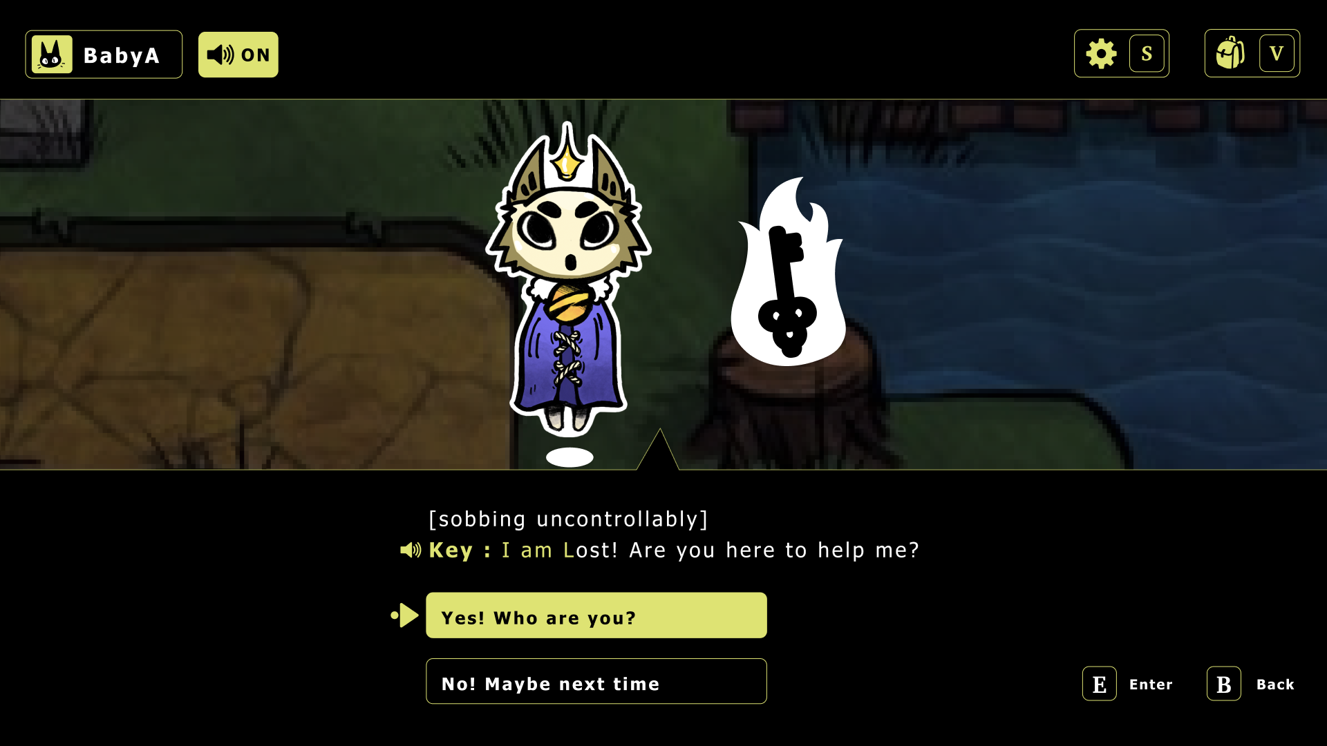 Land of the Forgotten task prompt guiding the player to open the key in inventory