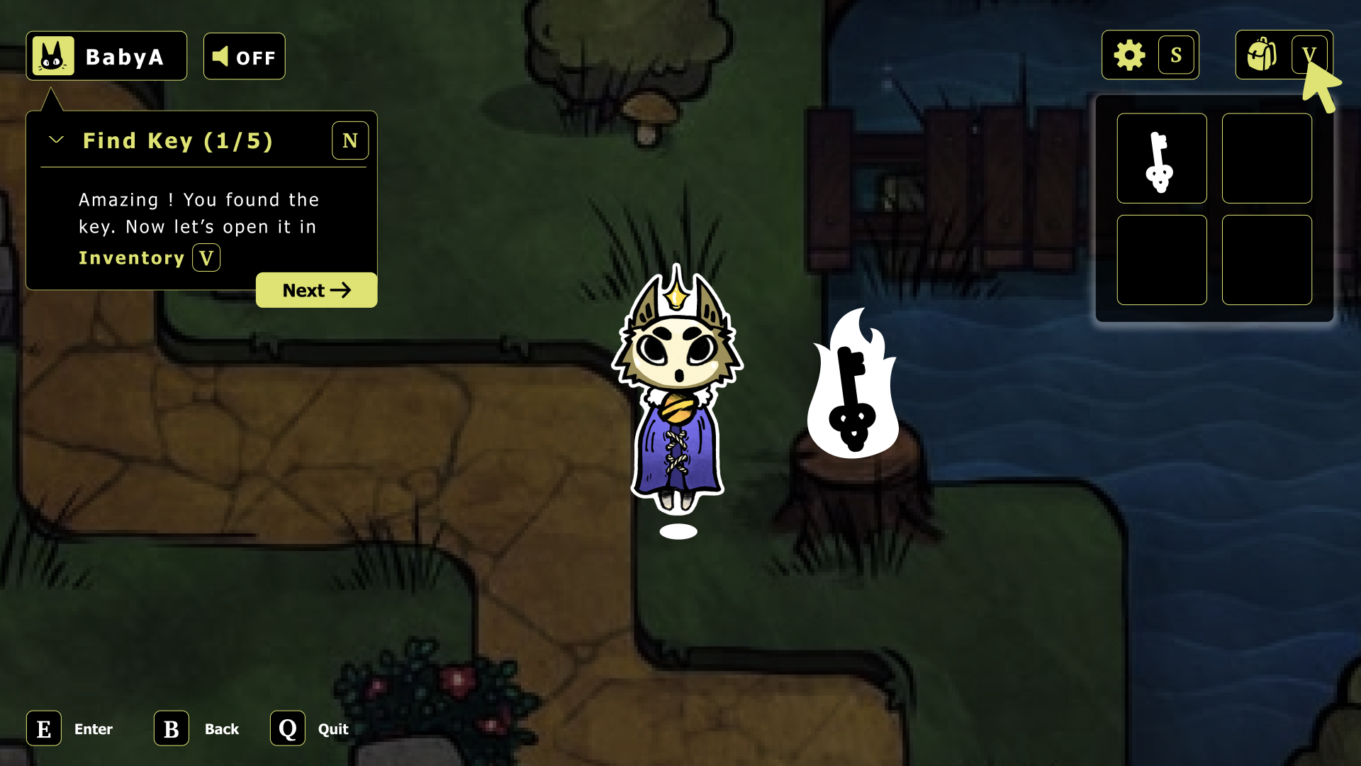 Land of the Forgotten interaction menu beside the key pickup