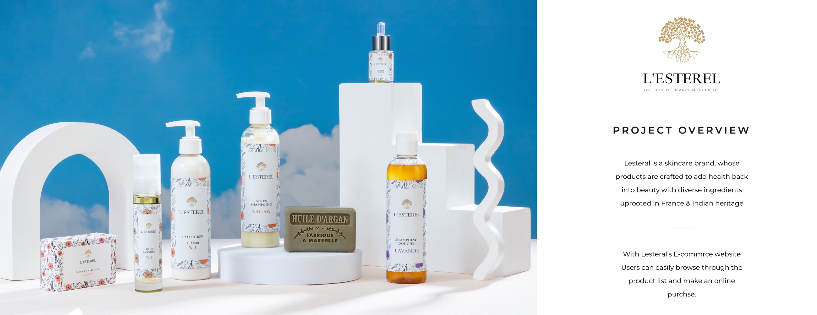 L'esterel project overview screen with product photography and brand introduction