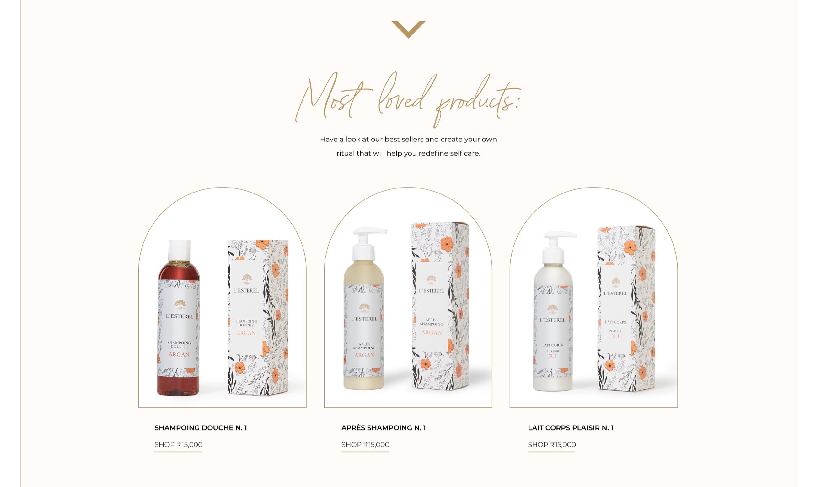 L'esterel e-commerce product grid showing most loved skincare products