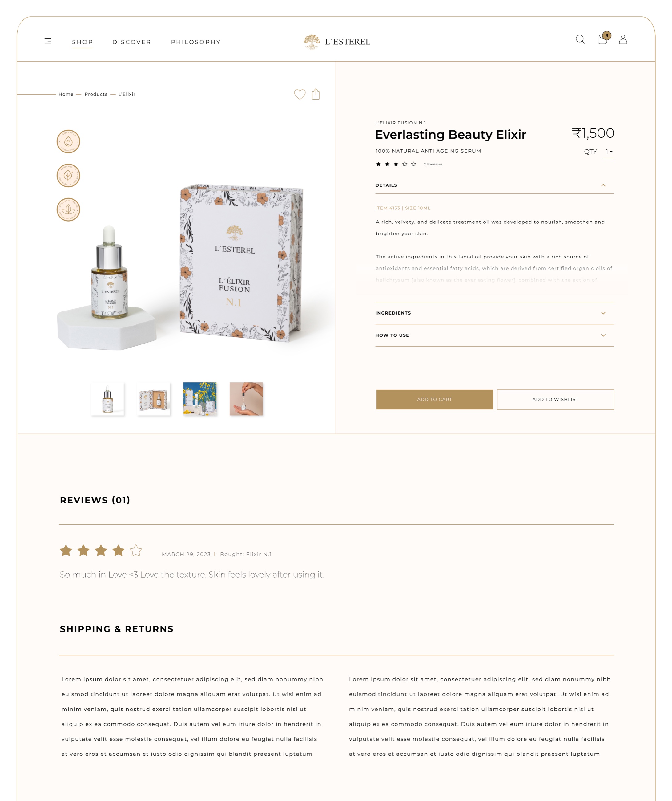 L'esterel product detail page with reviews and shipping information