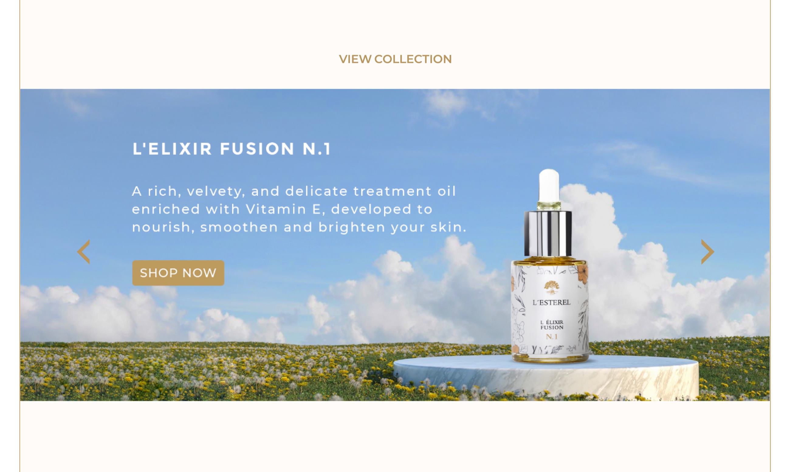 L'esterel collection call-to-action screen featuring the Elixir Fusion product