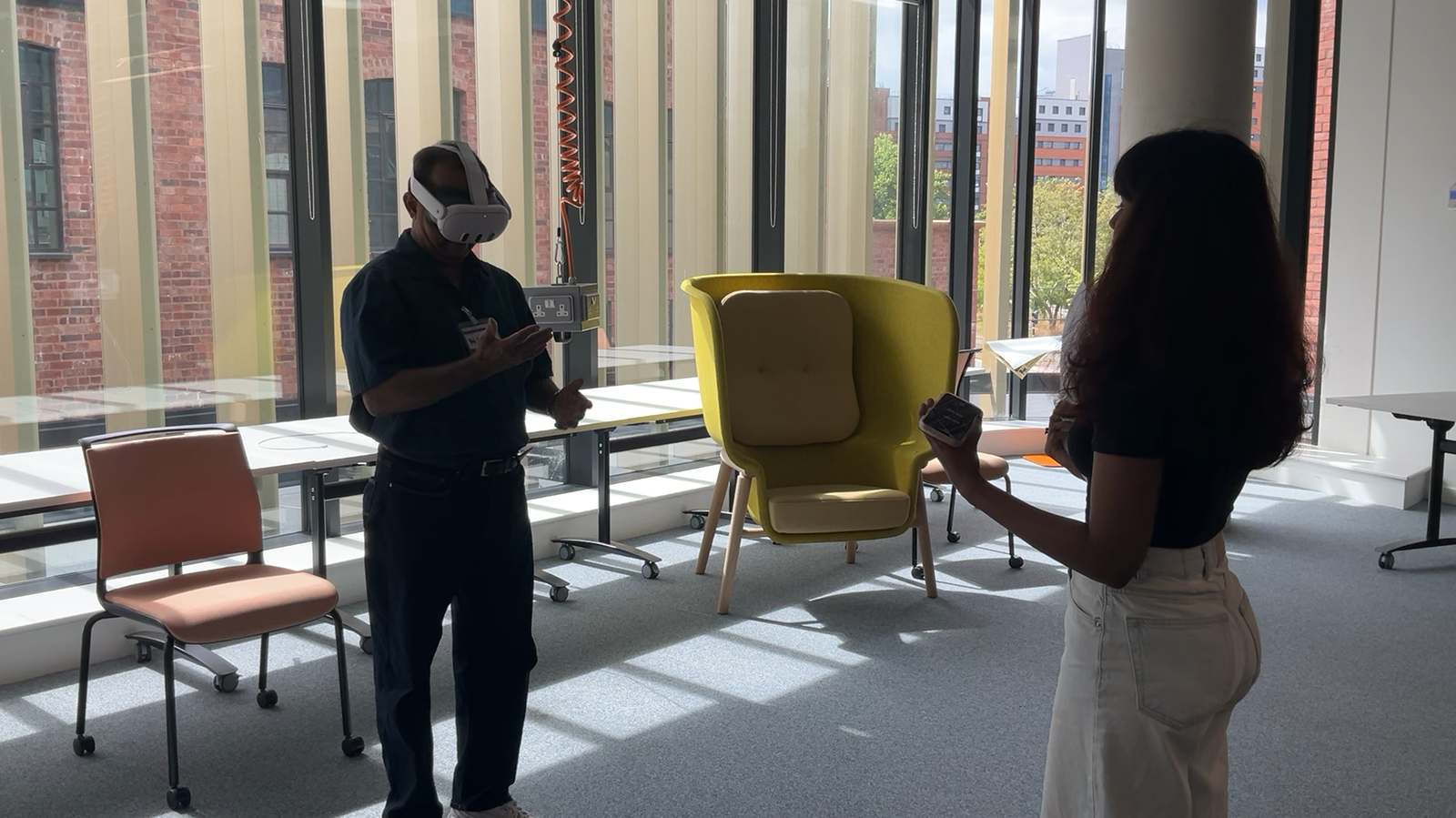 Recall AR room-scale prototype showing the object selection tray in a mixed reality living space